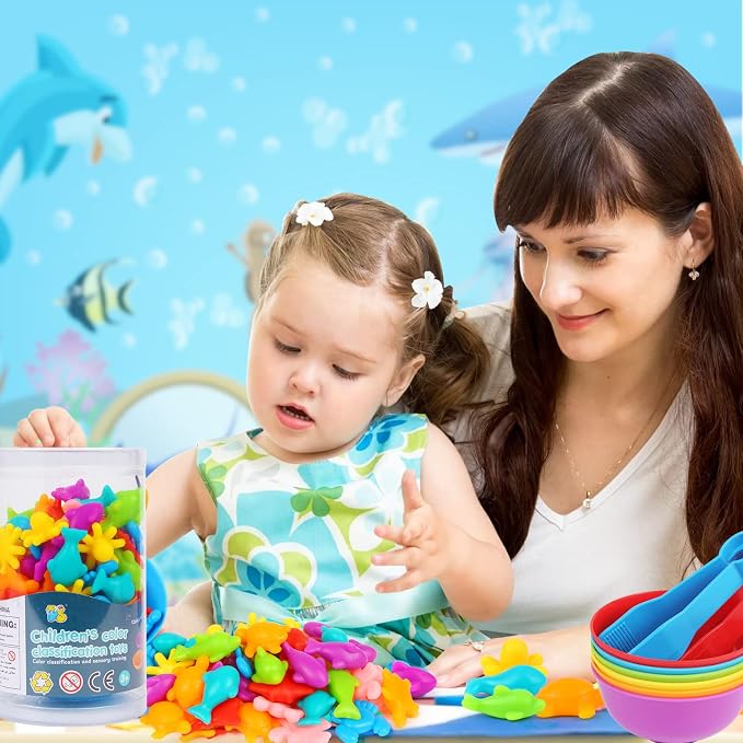 LOKIPA Counting Ocean Animal Toys, Color Sorting Set Ocean Animal Matching Game with Rainbow Sorting Cups Learning Activities Educational Sensory Toys for Toddlers Kids Ages 3 Years and Up - Image 7
