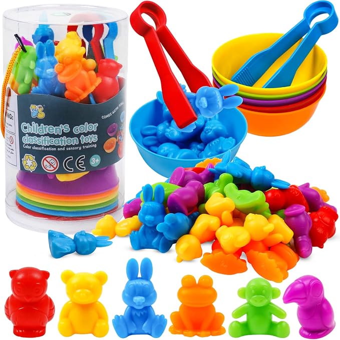 Counting Color Sorting Toys Animals Matching Games with Rainbow Bowls,Preschool Learning Educational Montessori Sensory Training Easter Basket Stuffers Gifts for 3 4 5 Year Old Kids by NAODONGLI