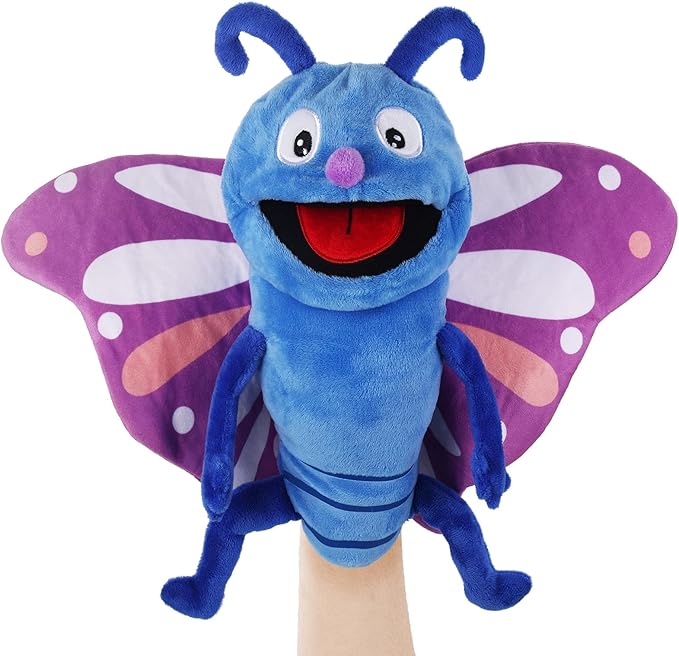Animal Hand Puppets 11 Inch Sea Turtle Plush Dinosaur Animals Hand Puppet Toys Role-Play Toy Puppets for Kids Storytelling Imaginative Pretend Play Teaching Preschool(Butterfly)