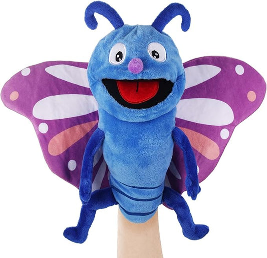 Animal Hand Puppets 11 Inch Sea Turtle Plush Dinosaur Animals Hand Puppet Toys Role-Play Toy Puppets for Kids Storytelling Imaginative Pretend Play Teaching Preschool(Butterfly)