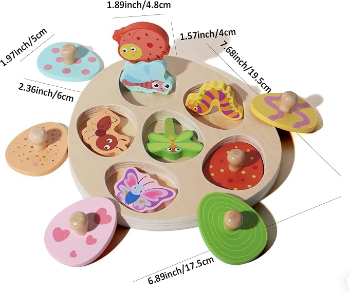Montessori Insect Matching Eggs Peg Puzzle, Wooden Color Shape Sorting Toy for 1 Year Old Boys Girls, Early Educational Fine Motor Skills Learning Toy Gifts for 12-18 Months 1 2 Year Old Toddlers - Image 6