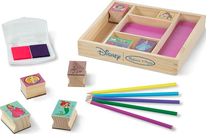 Melissa & Doug Disney Princess Wooden Stamp Set: 9 Stamps, 5 Colored Pencils, and 2-Color Stamp Pad Disney Princess Coloring, Stamps with Washable Ink, for Kids Ages 4+ by Unknown