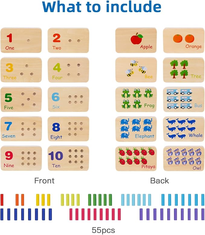 TOOKYLAND Peg Board Toddler Toys, Counting Wooden Toys with 55 Pegs - Image 2