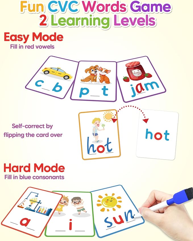 CVC Word Writing & Spelling Flash Cards, Kindergarten Reading Workbooks - Image 3