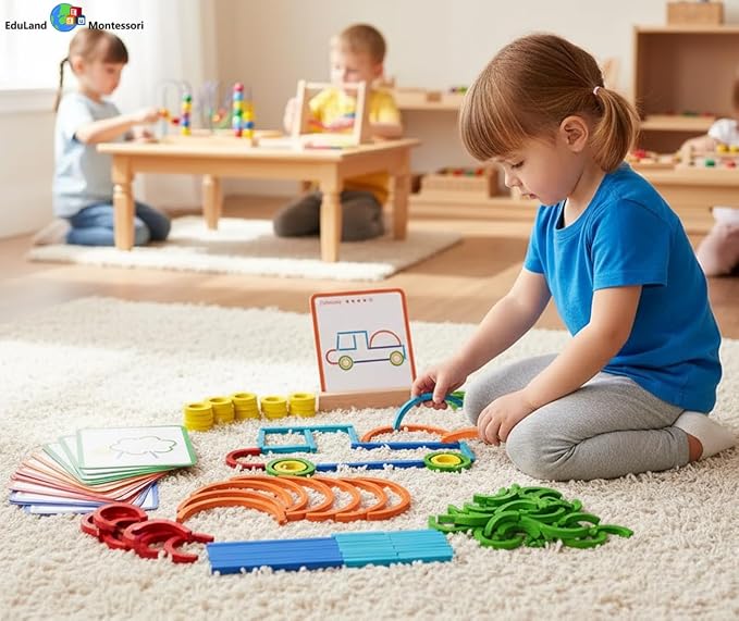 Practical Life/Sensorial Sticks & Rings Shape/Letter Puzzle Construction Set Card Pattern Matching Blocks Logical Educational STEM Classroom Family Game Toy Boy Girl 3-8 Years Gift - Image 4