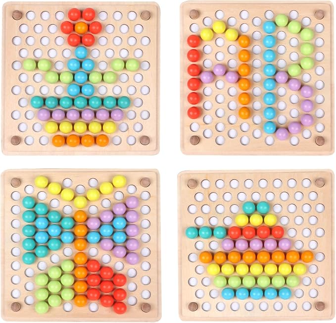QZMTOY Wooden Peg Board Beads Game, Learning Montessori Toys,Color Sorting Stacking Matching Toys for Toddlers, Counting Toy for Kids, Educational Games for Fine Motor Math, Gift for Girls and Boys - Image 5