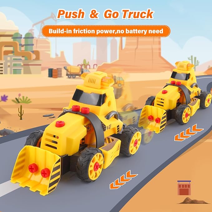 Construction Toys for 3 4 5 6 7 8 Year Old Boys 9 in 3 Take Apart Toys with Electric Drill Take Apart Truck Set DIY Engineering Building Toy Push & Go STEM Toy Gift for Boys Toys Age 6-8