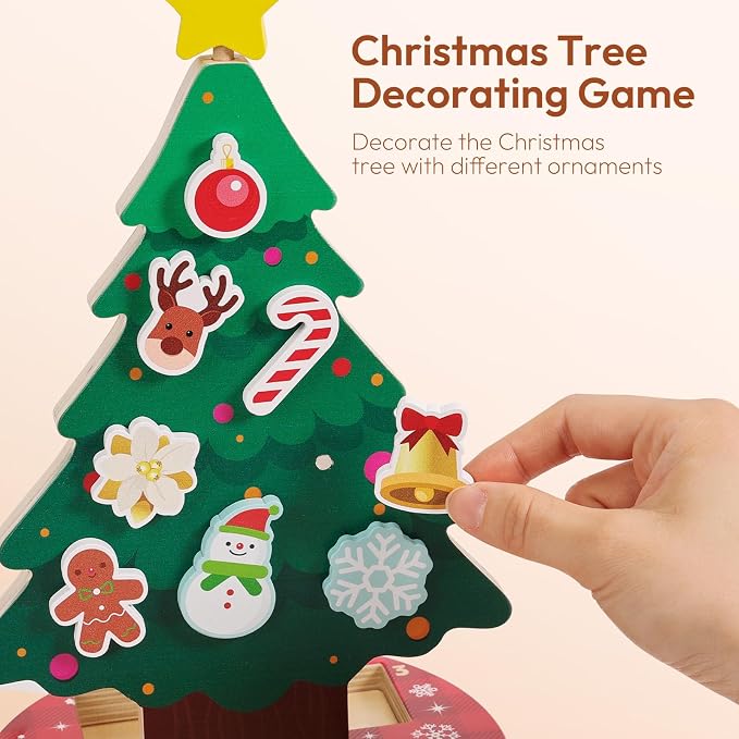 Woodtoe Magnetic Christmas Tree Toy for Toddlers, Montessori Toys for 3 4 5 6 Year Old, Wooden Color Sorting & Stacking Toys, Fine Motor Skills Sensory Toys, Christmas Decorations STEM Gifts for Kids - Image 3