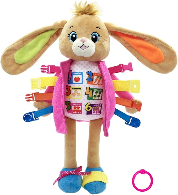 June Garden 16" Dressy Friends Bunnie - Educational Stuffed Plush Doll for Kids and Toddlers 2 Years and Up - Montessori Soft Toy Doll by JuneGarden