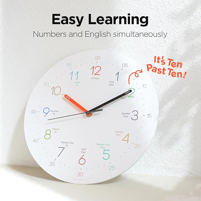 mooas Easy Learning Flatwood Wall Clock,12" Wood Clock - Image 2