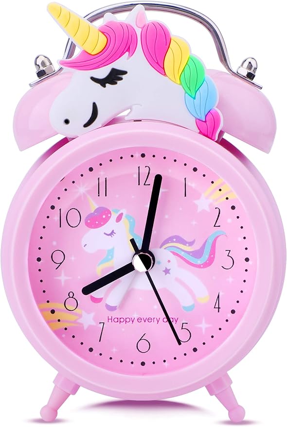 TCJJ Unicorn Alarm Clock for Girls Kids, Cute Bedroom Decoration, Non Ticking Silent Second Hand, w/Backlight Super Loud Twin Bell, for Kids Unicorn Gifts (Pink) by TCJJ