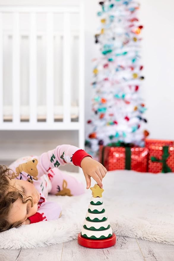 Pearhead Wooden Christmas Tree Stacking Toy Set, Holiday Toys for Toddlers - Image 7