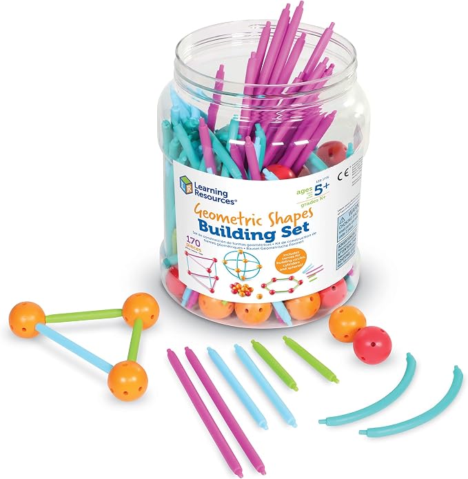 Learning Resources Geometric Shapes Building Set - 170 Pieces, Ages 5+ Math Learning Games for Kids, Early Math Skills, Back to School Activities, Classroom Games for Teachers by LearningResources
