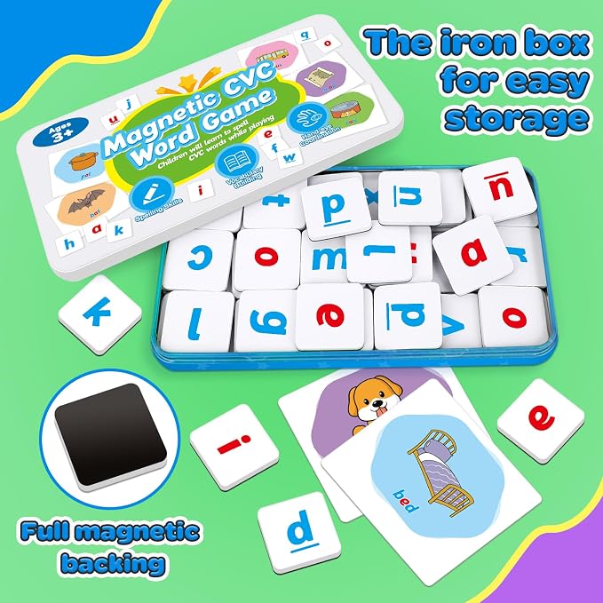 CVC Word Games,Magnetic Letters & CVC Flash Cards,Phonics Games,Alphabet ABC Toys,Refrigerator Fridge Magnets for Kids Toddlers,Speech Therapy,Spelling Learning Games for Preschool Classroom - Image 4