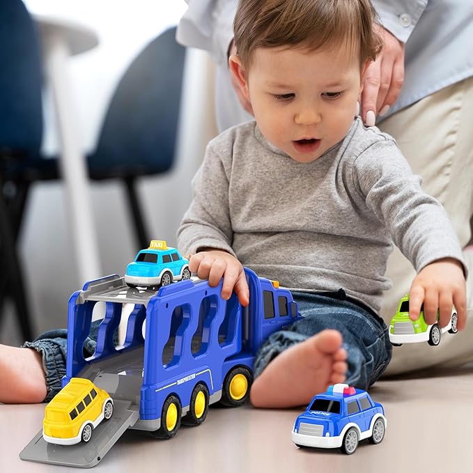 Toddlers City Truck Toys for Kids 3-9 Year Old，5 in 1 Friction Power Vehicle Car for 3 4 5 6 7 Years Old Boys Girls，Carrier Truck Transport Toys for Christmas and Birthday Gifts
