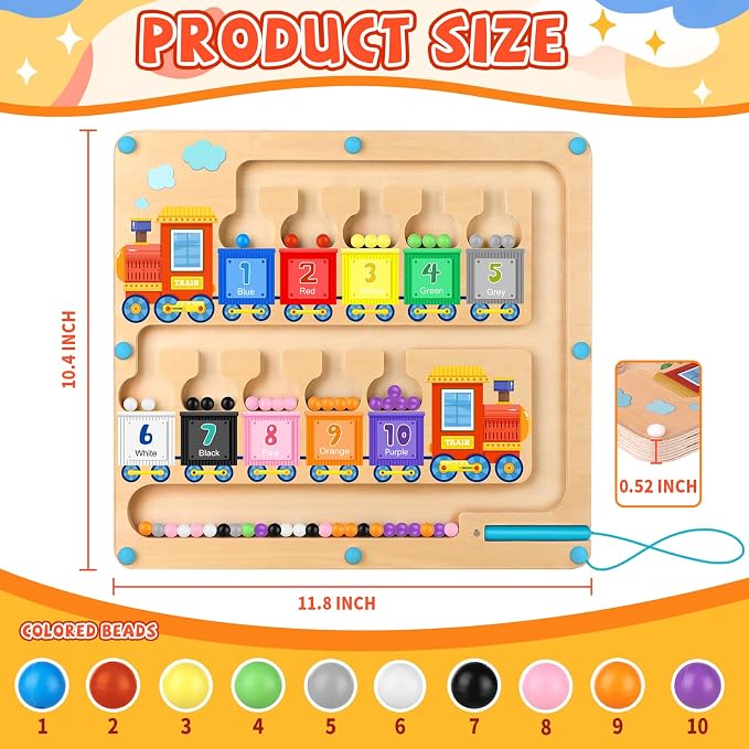 wakeInsa Magnetic Color and Number Maze,Montessori Toys for 2-5 Years Old Boys,Wooden Magnet Balls Puzzles,Toddler Busy Board,Preschool Learning Activities,Christmas & Birthday Gift for Kids - Image 3