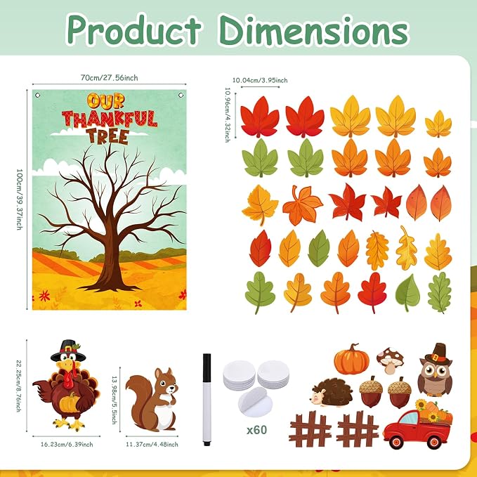 Cinrobiye Fall Tree Bulletin Board Felt Craft Kit, 41 Pcs Thanksgiving Maple Leaves Activity Set with Large Tree Poster, Gratitude Writing Wall Decor for Autumn Classroom, Home, Party Supplies - Image 2