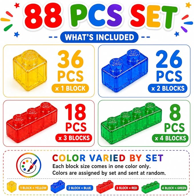 UNIQUE KIDS Flexible Jelly Building Blocks for Kids Ages 3+ – 56 PCS Jumbo Stackable Blocks, Chunky Bend Twist Stretch Blocks, Open-Ended Sensory Learning Toy Gift - Image 5