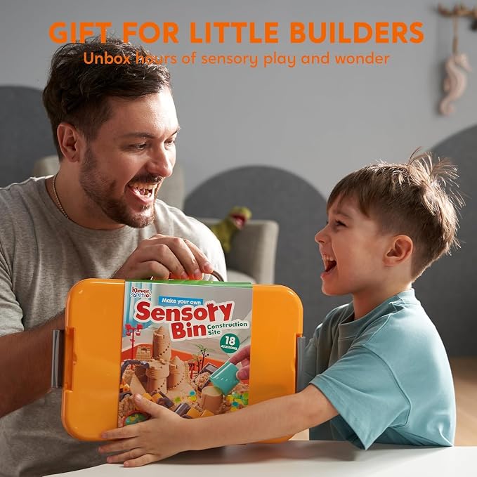 JOVA Klever Kits Construction Sensory Bin for Kids with Glow in The Dark Stones, Sandbox with Lid Castle Building kit, Preschool Learning Activities Gifts for Boys Girls Age 3+ - Image 8