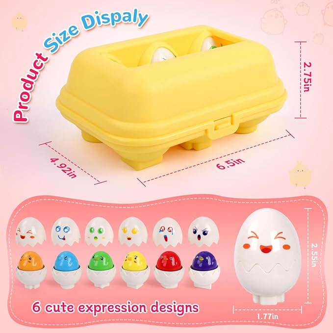 USATDD Easter Egg Toys Hide & Squeak Matching Eggs for Toddlers, Color Recognition Sensory Learning Toys, Fine Motor Skills Montessori Geometric Eggs Gifts for Kids Easter Basket Stuffers - Image 2