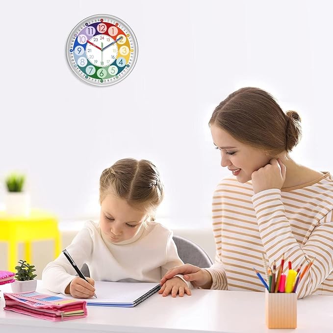 XFM Learning Clock for Kids 8 Inch Silent Telling Time Educational Clock - Image 2