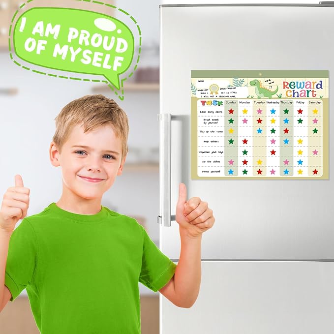 Magnetic Reward Chart for Kids at Home, Behavior Chart Pad with 26 Chore Charts, 1680 Star Stickers, 84 Motivational Stickers to Develop Responsibility & Good Habits (Dinosaur) - Image 7