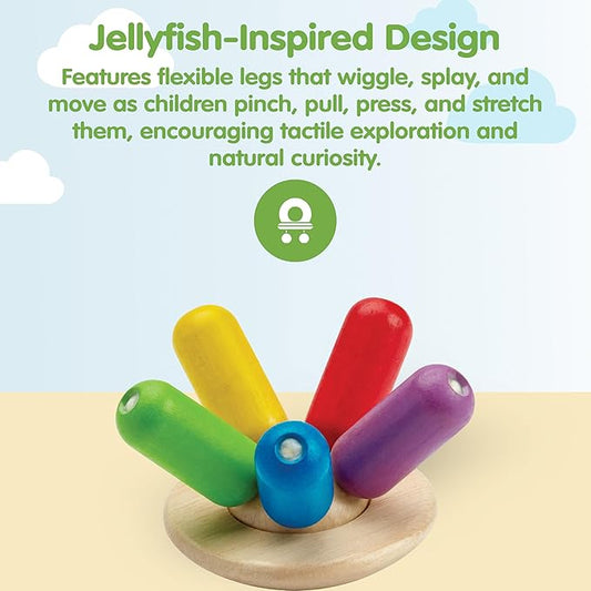 PlanToys® Flexi Jellyfish Wooden Sensory Toy for Tactile Exploration & Coordination | Montessori Grasping Activity for Focus, Movement & Fine-Motor Skills | Eco-Friendly Educational Toy
