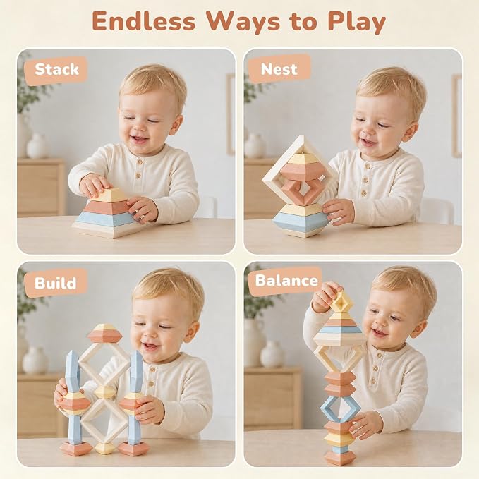 Joyreal Montessori Stacking Blocks for Toddlers 1-3，30PCS Nesting & Building Toys with Storage Bag,Educational Fine Motor Learning Toy, Preschool STEM Stacking Blocks for Boys Girls 12M+ - Image 3