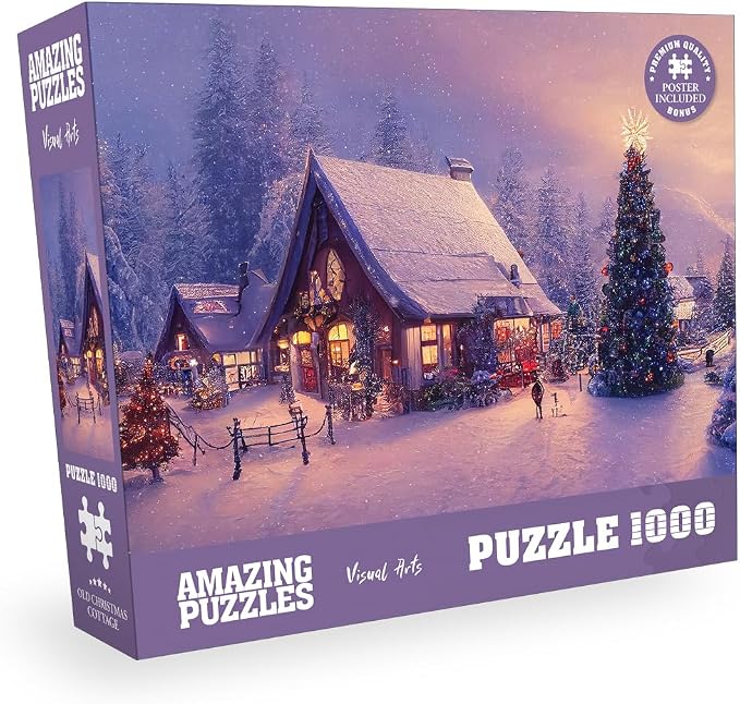 1000 Piece Jigsaw Puzzle for Kids and Adults 19x27in Poster Included - Old Christmas Cottage by Unknown