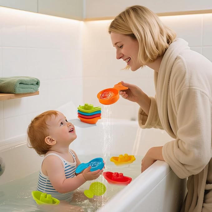 Baby Bath Toys for Kids Ages 1-3 11PCS Mold Free Bath Toys for Toddlers with Floating Boats and Spoons, Baby & Toddler Bathtub Sand Beach Pool Water Toys for Christmas Birthday Gifts