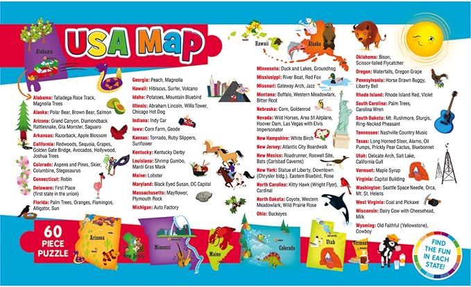 MasterPieces 60 Piece Educational Jigsaw Puzzle for Kids - USA Map State Shaped - 16.5"x12.75" - Image 3