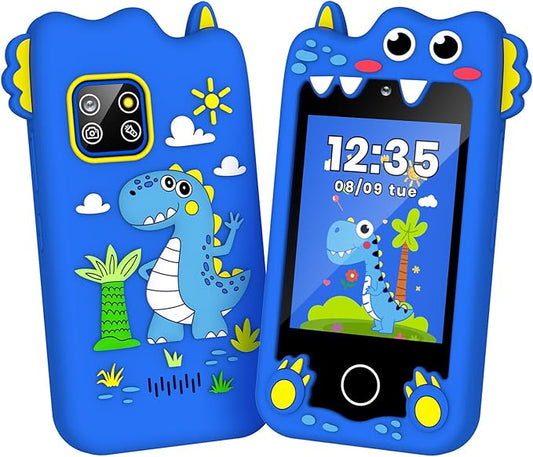 M SANMERSEN Dinosaur Smart Phone for 3 4 5 Year Old Kids, 2.8" Touchscreen Toddler Phone Toy, Dual Camera 28 Learning Games, MP3 Music Player, Built-in 32G SD Card