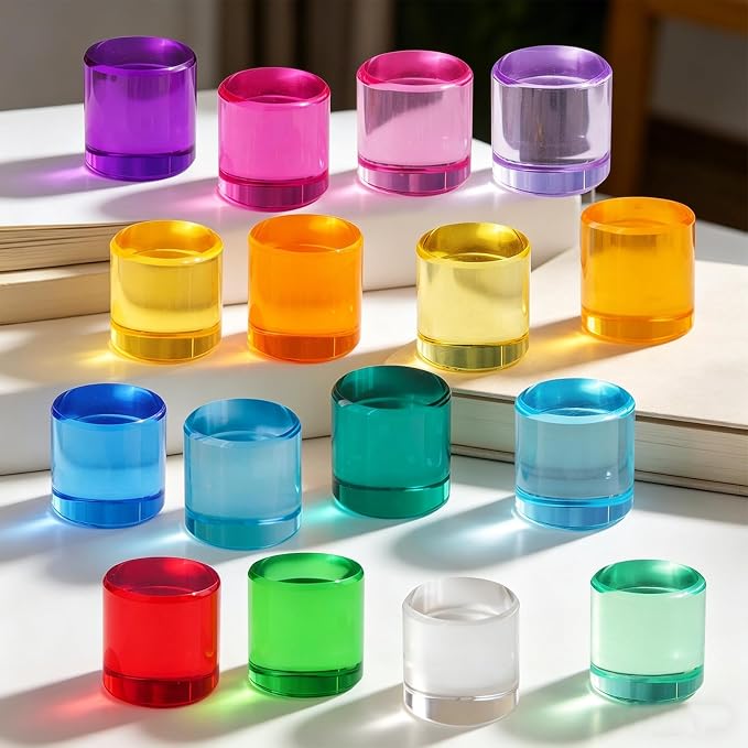 Rainbow Acrylic Blocks, 16 Stackable Cylinders for Kids Ages 3+ - Image 2