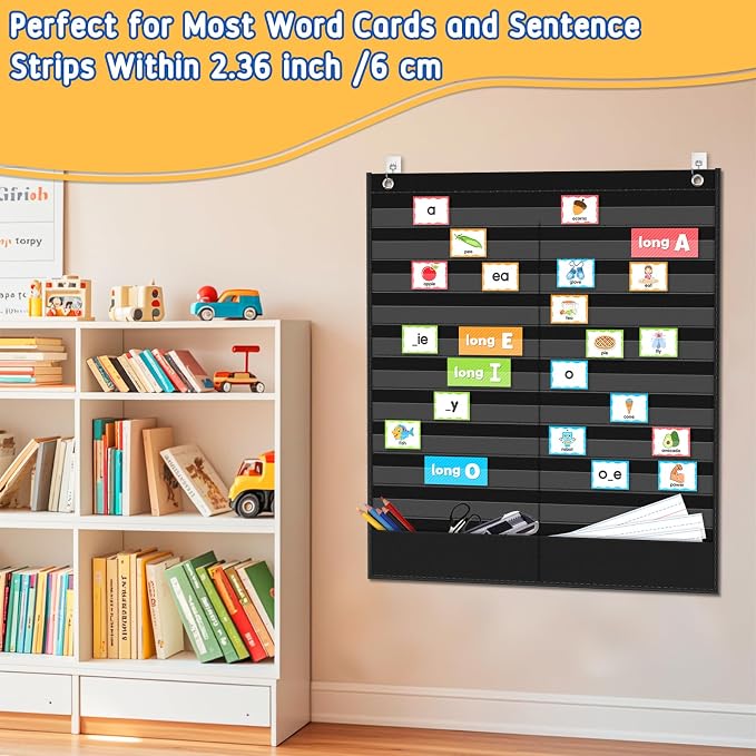 AKAYOK Daily Schedule Pocket Chart - Clear 19 Pocket Chart for Classroom with 22 Reusable Dry-Erase Cards | Perfect for Flash Cards/Sentence Strips/Cleaning Schedule and Checklist/Calendar Cards - Image 4