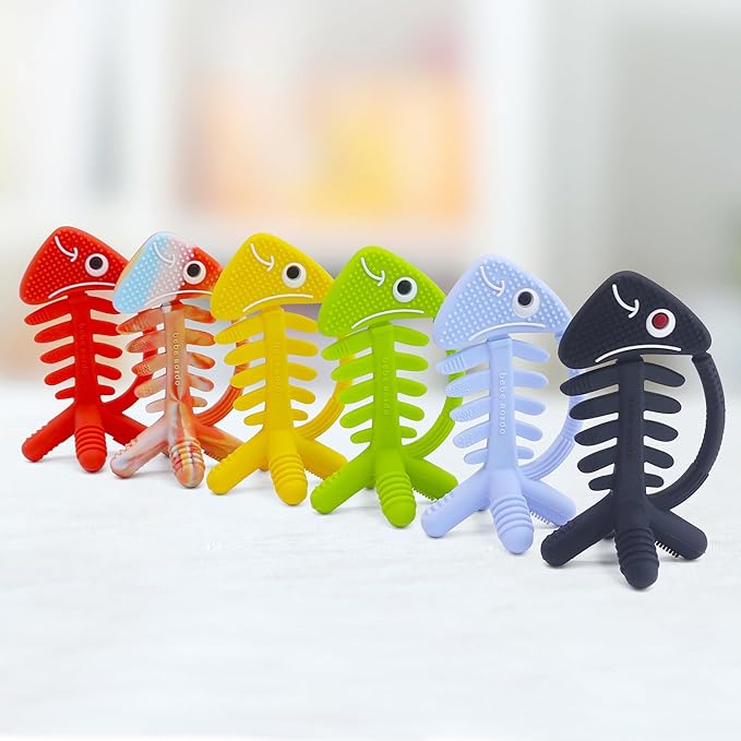 3 in 1 Infant Toys, Baby Teething Toys 3–6 6–12 Months, Teethers for Babies 0–3–6–12 Months for Teething Relief, Baby Gift, Baby Teether Toys, Silicone Sensory Toys, USA Patent Pending, Fish (Black)