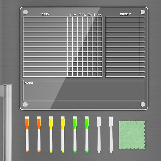 PigPotParty Acrylic Magnetic Chore Chart for Adults, 12x9.5 in Fridge Board by PigPotParty