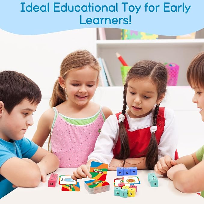 Edulok Word Race Cube - Preschool Wooden Alphabet Letter Blocks & Phonics Matching Games - CVC Word Learning Toys - Image 6