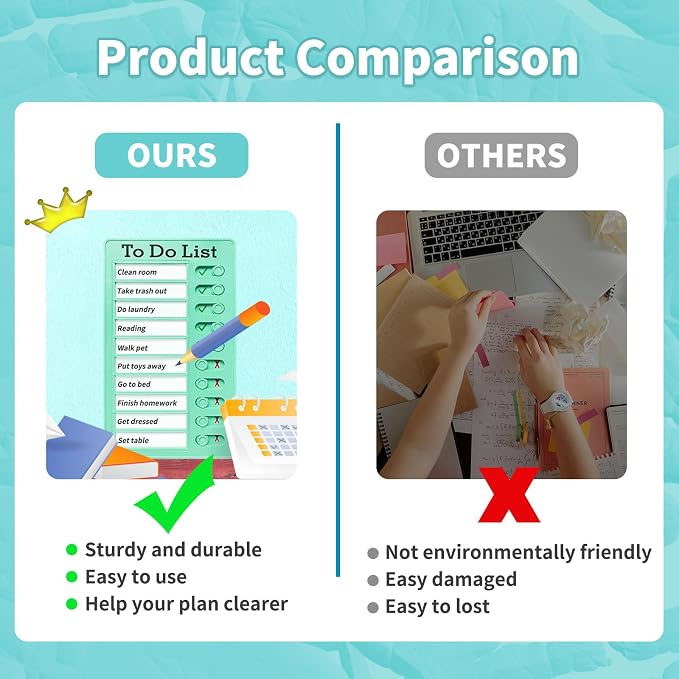 2 Pieces Chores Chart for Kids-Visual Schedule, Plastic Checklist Board, Detachable to Do List Whiteboard, Portable Routine Chart (Bluegreen) - Image 3