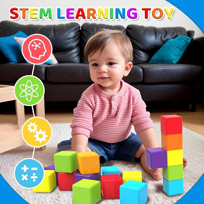 Magnetic Building Blocks, 1.65 inch Large Stacking Cubes for Toddlers - Image 6