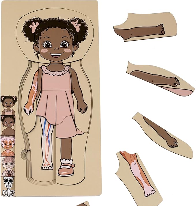 My Body Parts Puzzle for Toddlers Kids African Girl Montessori Wooden Anatomy Puzzle 3-5 Years Old Preschool Learning Game Human Body Cognitive Toys by Unknown