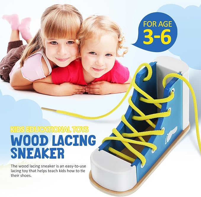 NUOBESTY Shoe Tie Practice for Kids Learn to Tie Shoes Wooden Lacing Toy Shoelaces Tying Teaching Prop Montessori Early Education Toy Pink - Image 5