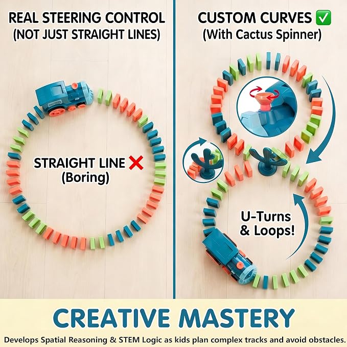 PREPHY Domino Train Toys Kids Games - Automatic Stacking Creative Game 3+ Year Old - Stem Montessori Toy for Boys 4-6 - Summer Autistic Christmas Birthday Gifts 5 6 Kids Ages 4-8 - Image 4