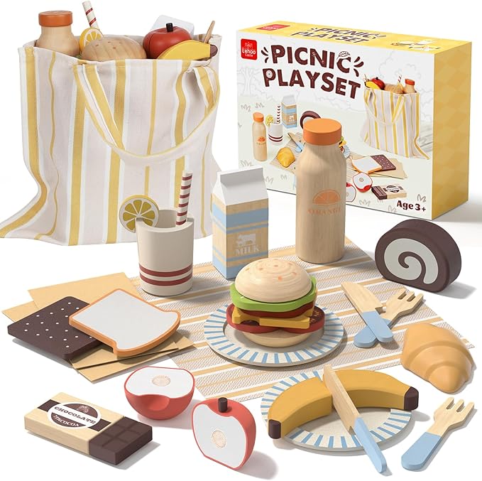 Lehoo Castle Wooden Play Food Set for Toddlers, Play Kitchen Accessories by LehooCastle