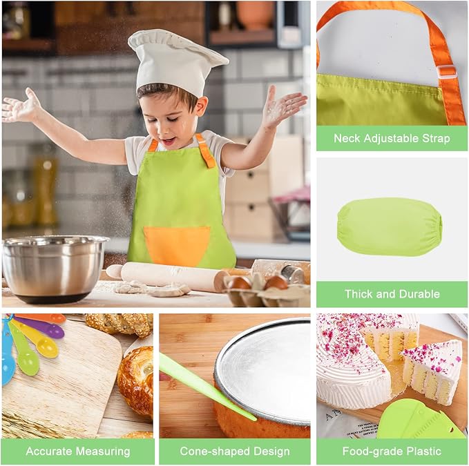 50PCS Kids Kitchen Cooking Set - Crocodile Wooden Kid Safe Knife Cutting Board Apron Gloves Fruit Vegetable Crinkle Cutters Peeler Serrated Edges Plastic Toddlers Knives, Kids Knifes for Real Cooking - Image 5