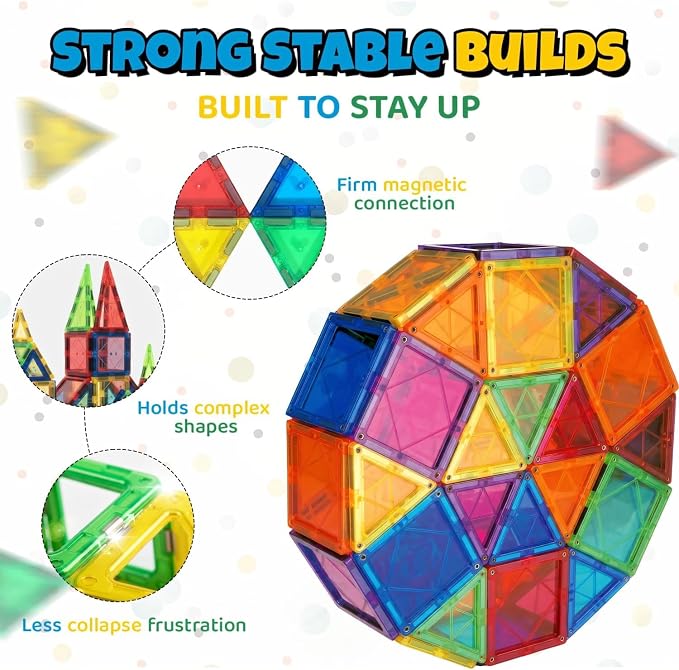 IMAGINATION Magnetic Tiles 60 Piece Set for Kids Ages 3–12, Large 3-Inch STEM Building Blocks, Montessori Educational Toy for Boys and Girls - Image 8