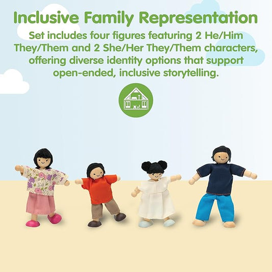 PlanToys® Wooden Dollhouse Family Set – Fair Skin Tone | 4 Poseable 1:12 Scale Doll House People | Montessori Pretend Play Figurines | Eco-Friendly Sustainable Wooden Toy for Kids