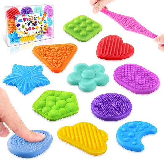 Squishy Sensory Toys for Kids Toddlers: 12 Pcs Super Soft & Textured Sensory Fidget for Autistic Children Special Needs, Classroom Stress Calming, Baby Stocking Stuffers Fidget Toy for Autism, ADHD