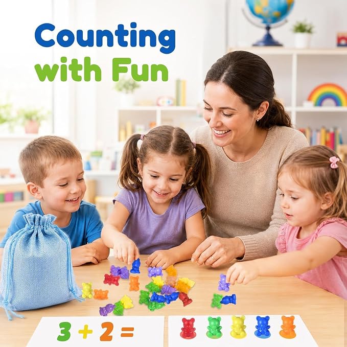 XINHUIDALSQ Rainbow Counting Bears Set of 100, 10 Colors Sorting Teddy Plastic Bears Math Manipulatives for Toddlers, 1 Inch Bear Conters Ages 3+ Kids - Image 2