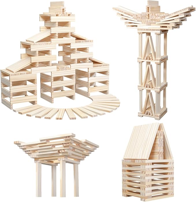 Wooden Plank Building Blocks 200PCS Sensory Toy for Kids, Montessori STEM Playset with Natural Pine Wood Creative Shapes for Educational Preschool Learning 3D Space Stacking Games for Boys Girls - Image 3