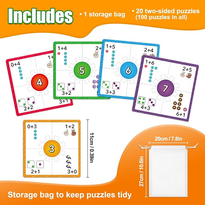Torlam Addition and Subtraction Puzzle Cards Math Manipulatives Kindergarten Math Games for Kids, Homeschool Supplies Classroom Must Haves Preschool Learning Games Flash Cards Puzzles Toys - Image 7